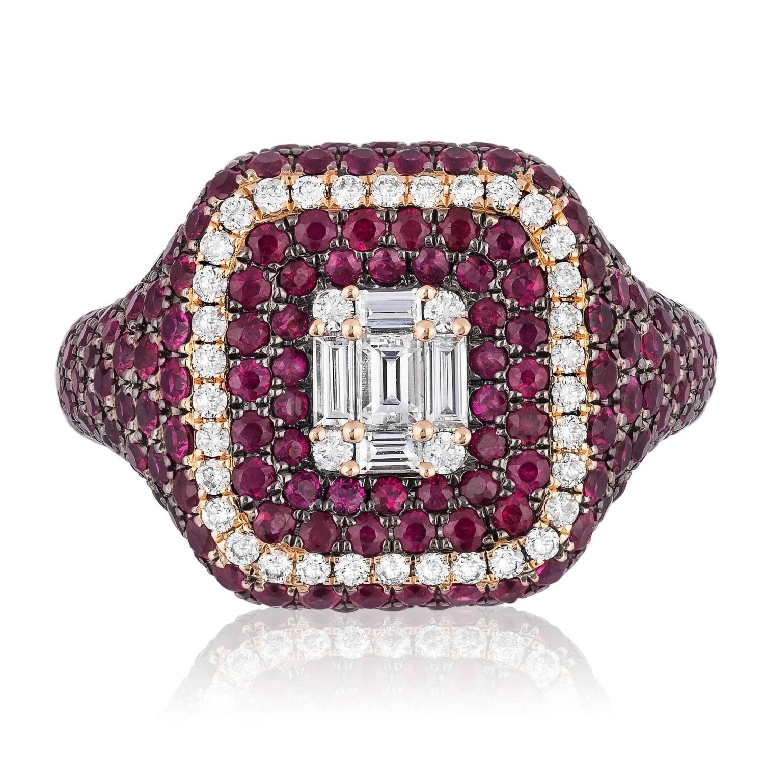 Jewels Aficionado Rose Gold Ruby And Diamond Square Ring 1 Jewels Aficionado Rose Gold Ruby And Diamond Square Ring