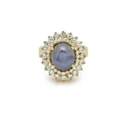 Jewels Aficionado Sapphire And Round Diamond Yellow Gold Ring
