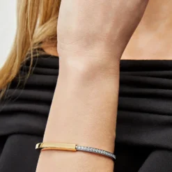 Tiffany & Co. Tiffany & Co. Lock Bangle In Yellow And White Gold With Half Pavé Diamonds 70181150 -Horaluxis Sales Store tiffany co lock bangle in yellow and white gold with half pave diamonds tiffany co 40474545750260