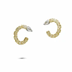 Jewels Aficionado White And Yellow Diamond Hoop Earrings