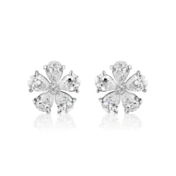 Jewels Aficionado White Gold Diamond Flower Earrings