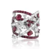 Jewels Aficionado White Gold Diamond And Ruby Stacked Ring