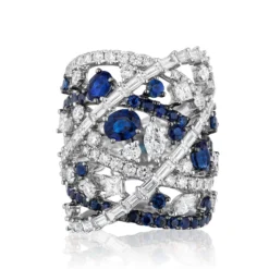 Jewels Aficionado White Gold Diamond And Sapphire Stacked Ring