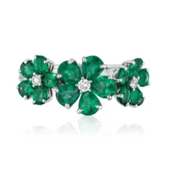 Jewels Aficionado White Gold Green Sapphire And Diamond Flower Ring