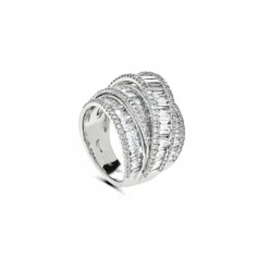 Jewels Aficionado White Gold Invisible Set Baguette Layered Cocktail Ring