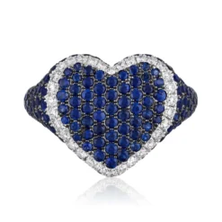 Jewels Aficionado White Gold Blue Sapphire And Diamond Heart Ring