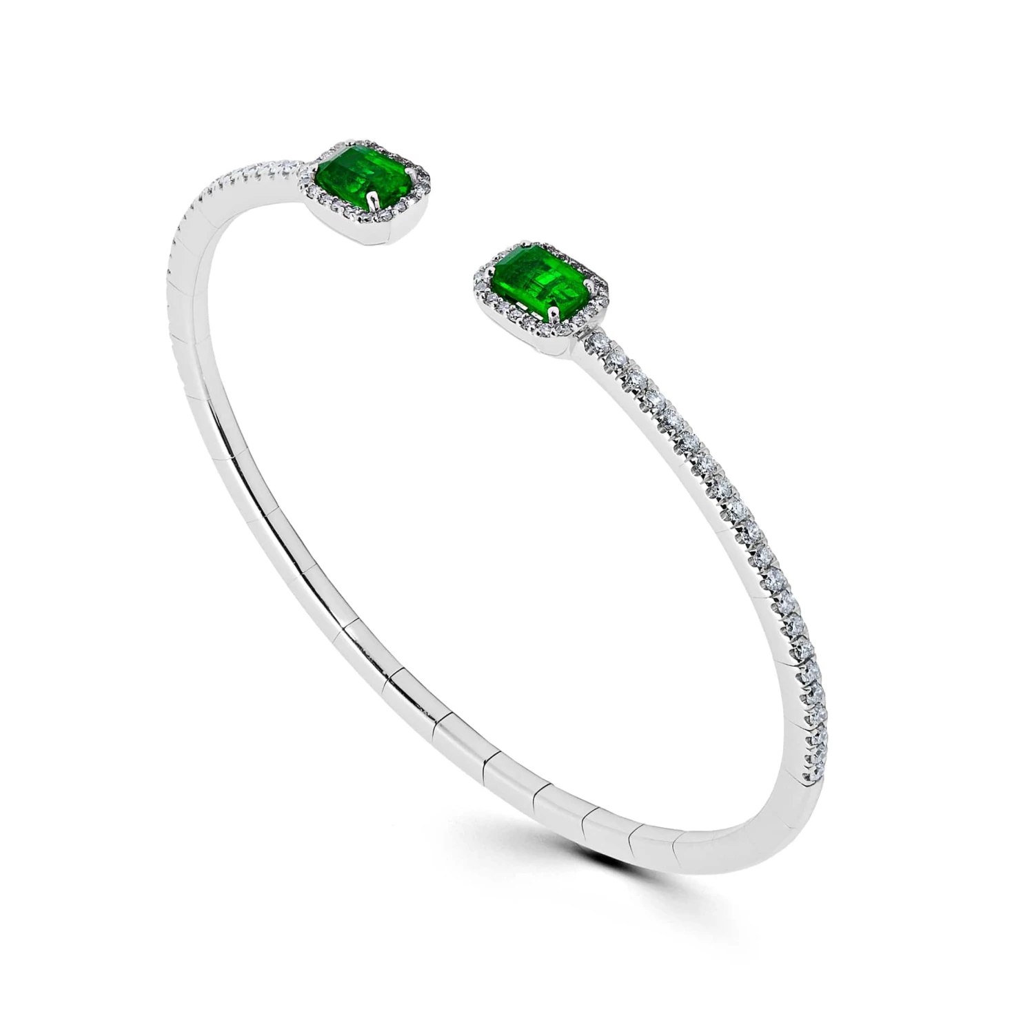 Jewels Aficionado Emerald And Diamond Flexible Open Bangle 3 Jewels Aficionado Emerald And Diamond Flexible Open Bangle - Image 3