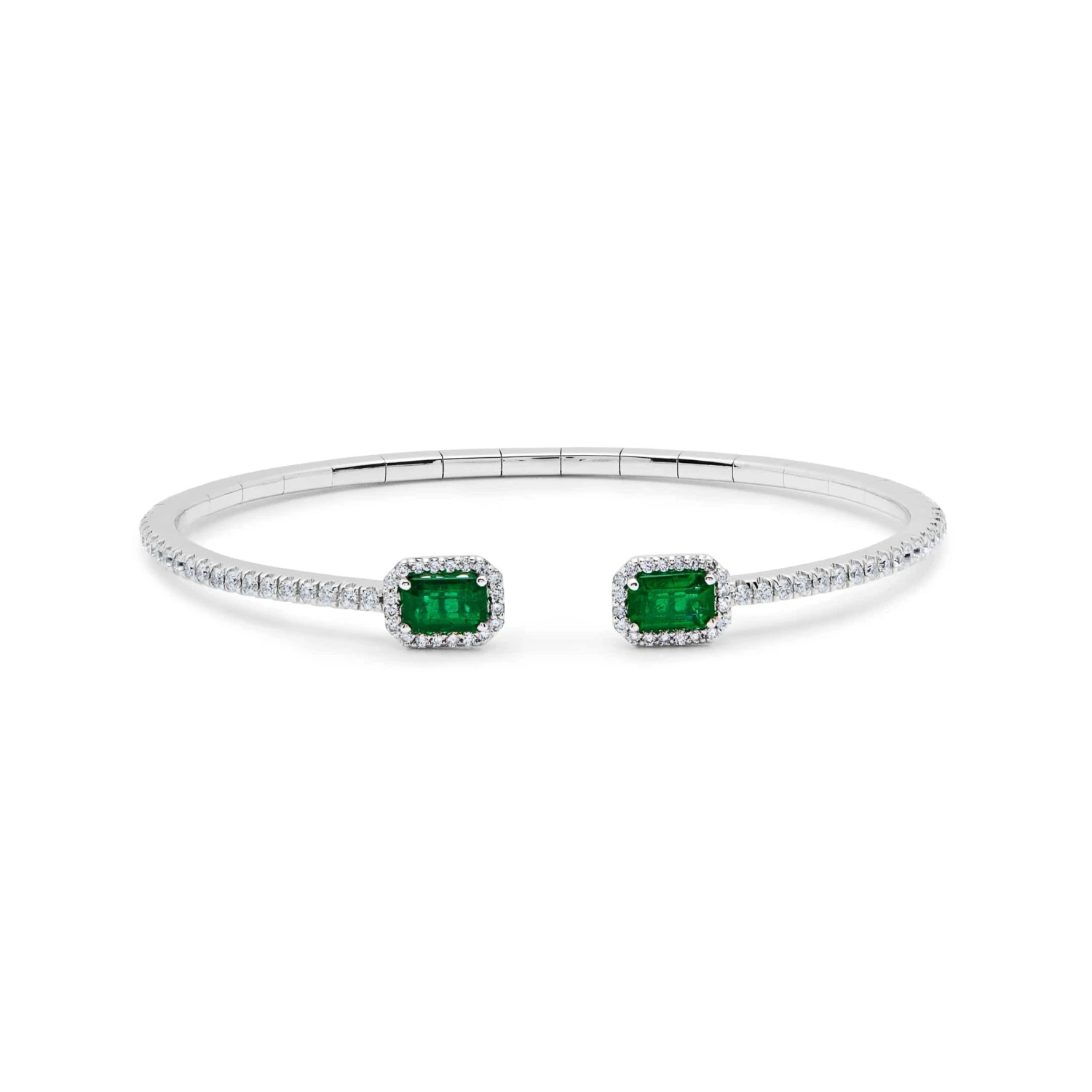 Jewels Aficionado Emerald And Diamond Flexible Open Bangle 1 Jewels Aficionado Emerald And Diamond Flexible Open Bangle