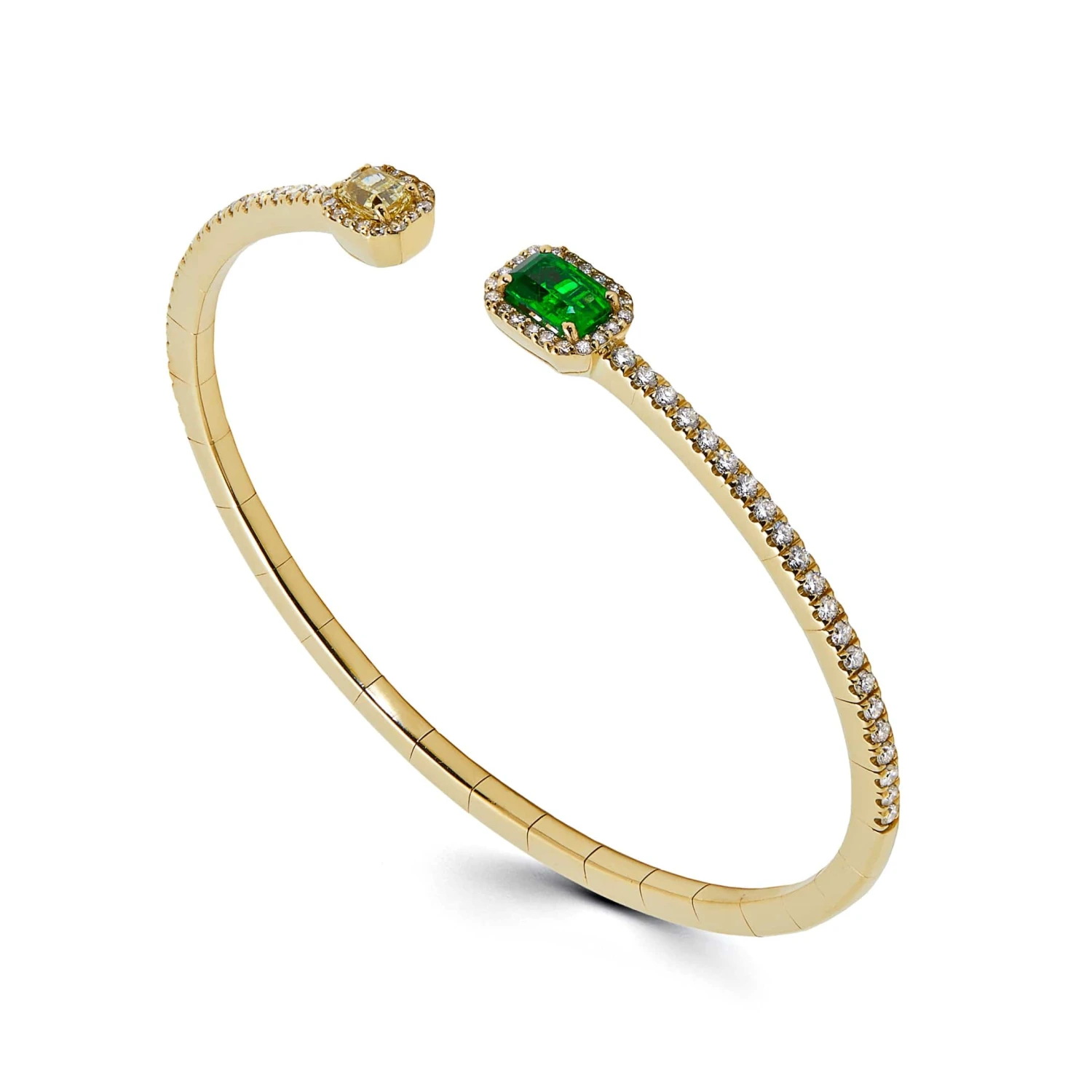 Jewels Aficionado Yellow Diamond And Emerald Flexible Open Bangle 3 Jewels Aficionado Yellow Diamond And Emerald Flexible Open Bangle - Image 3