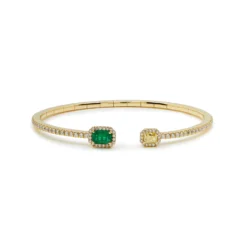 Jewels Aficionado Yellow Diamond And Emerald Flexible Open Bangle