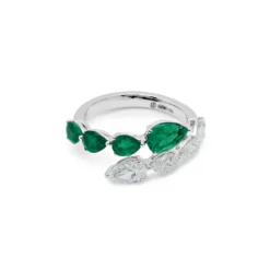 Jewels Aficionado Diamond And Emerald Bypass Ring