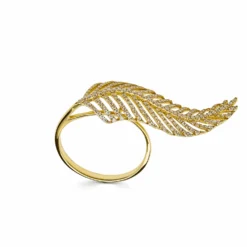 Jewels Aficionado Yellow Gold Diamond Set Feather Ring